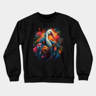 Whooping Crane Playing Guitar Crewneck Sweatshirt